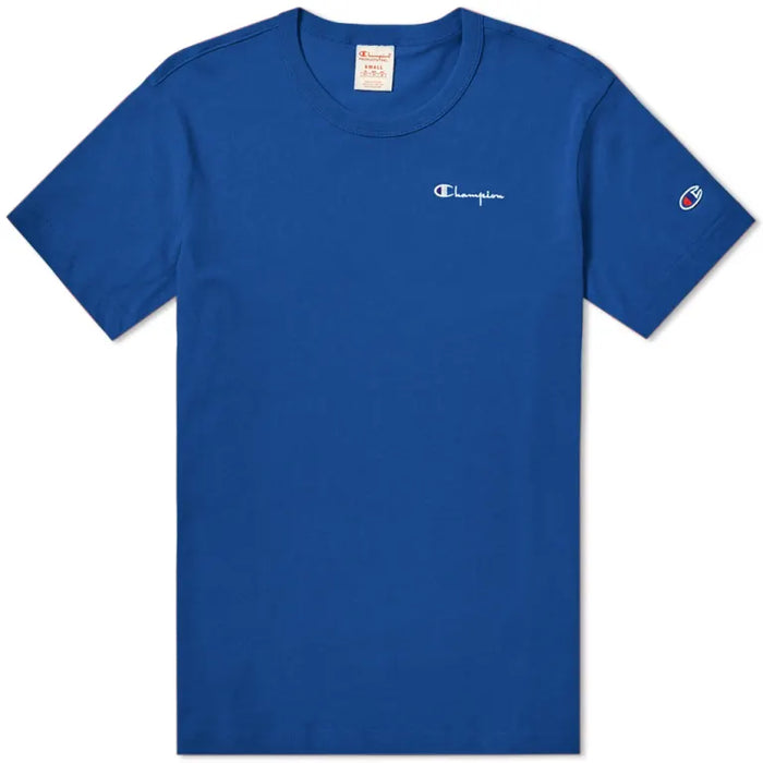 Champion Reverse Weave Small Script Logo T-Shirt Blue