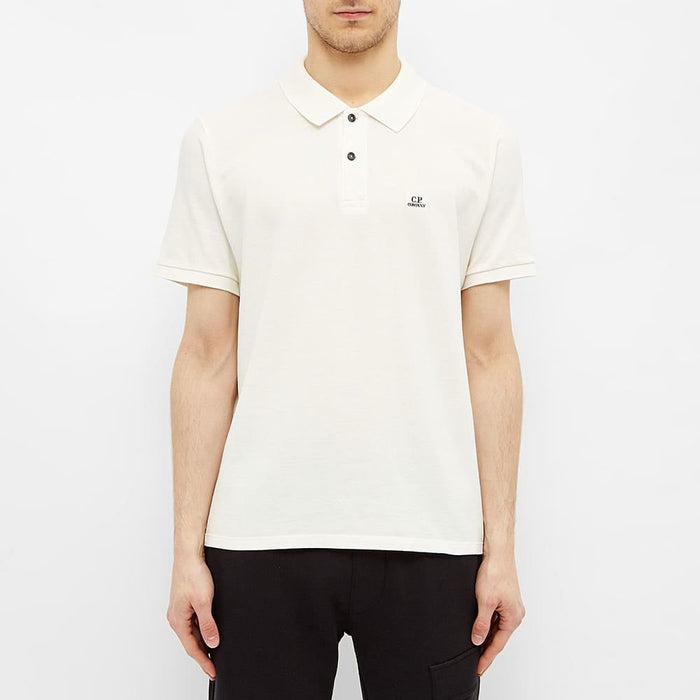 C.P. Company Stretch Pique Slim Fit Logo Polo Gauze White