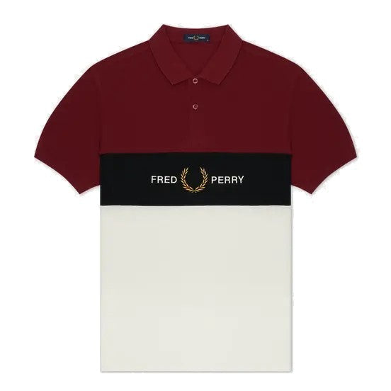 Fred Perry Embroidered Panel Polo Shirt In Burgundy In Red