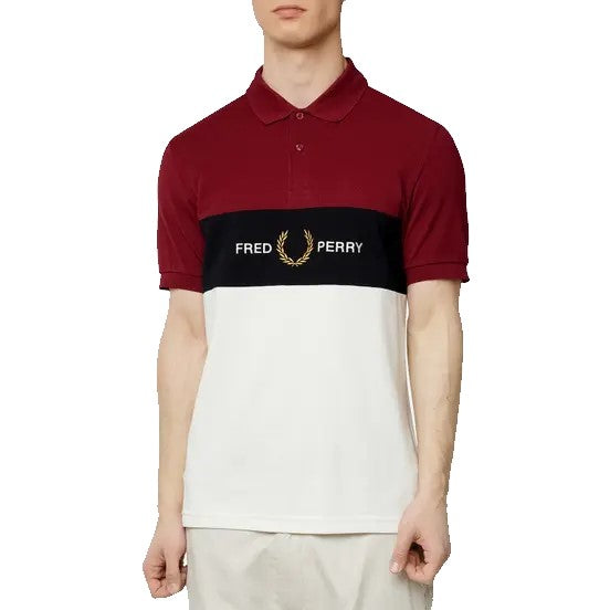 Fred Perry Embroidered Panel Polo Shirt In Burgundy In Red