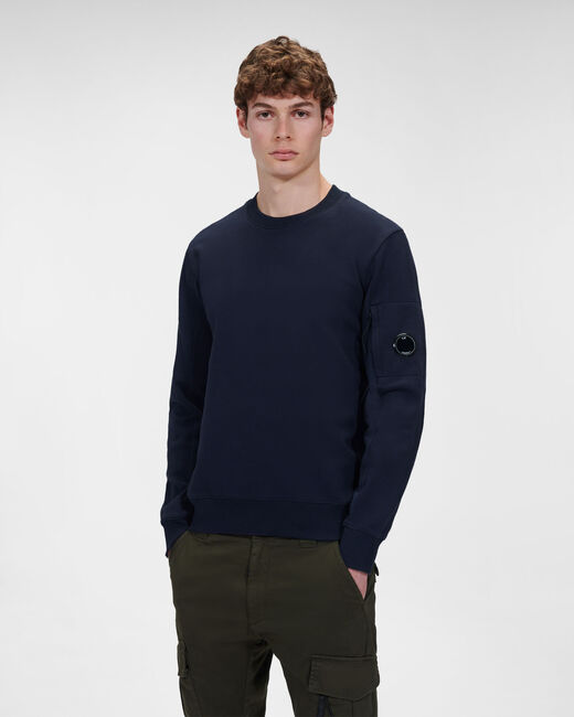 C.P. Company Diagonal Raised Fleece Crew Neck Sweatshirt Total Eclipse Blue