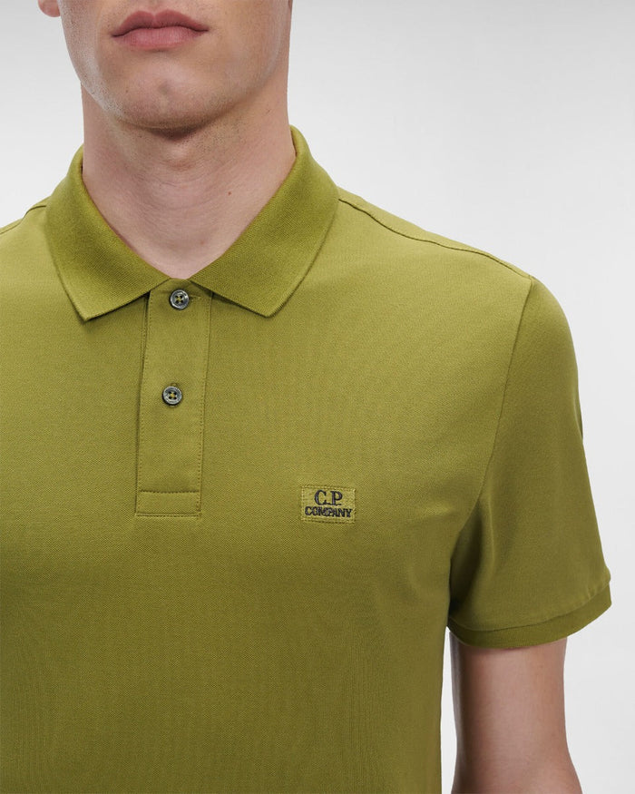 C.P. Company Stretch Pique Slim Fit Logo Polo Green Moss