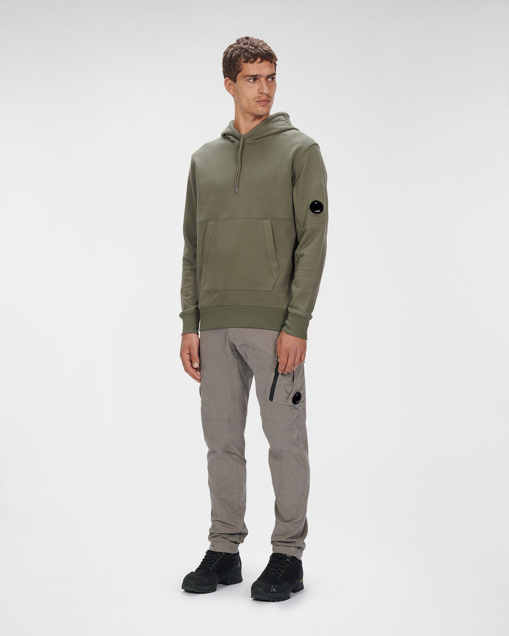 C.P. Company Diagonal Raised Fleece Pullover Hoodie Thyme Green