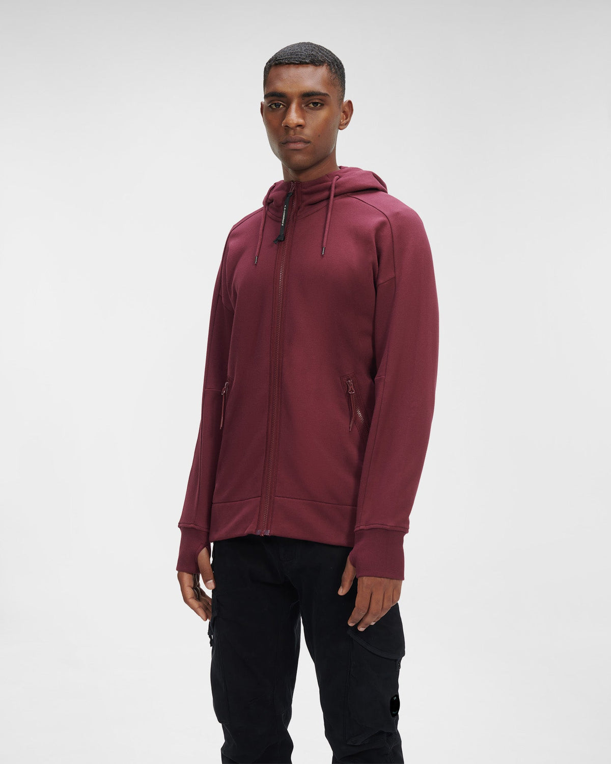 C.P. Company Diagonal Raised Fleece Goggle Hoodie Port Royal Red