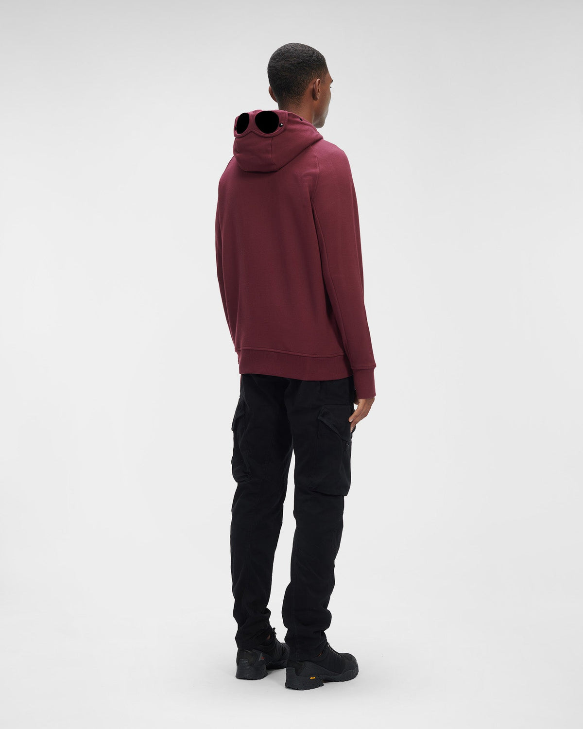 C.P. Company Diagonal Raised Fleece Goggle Hoodie Port Royal Red