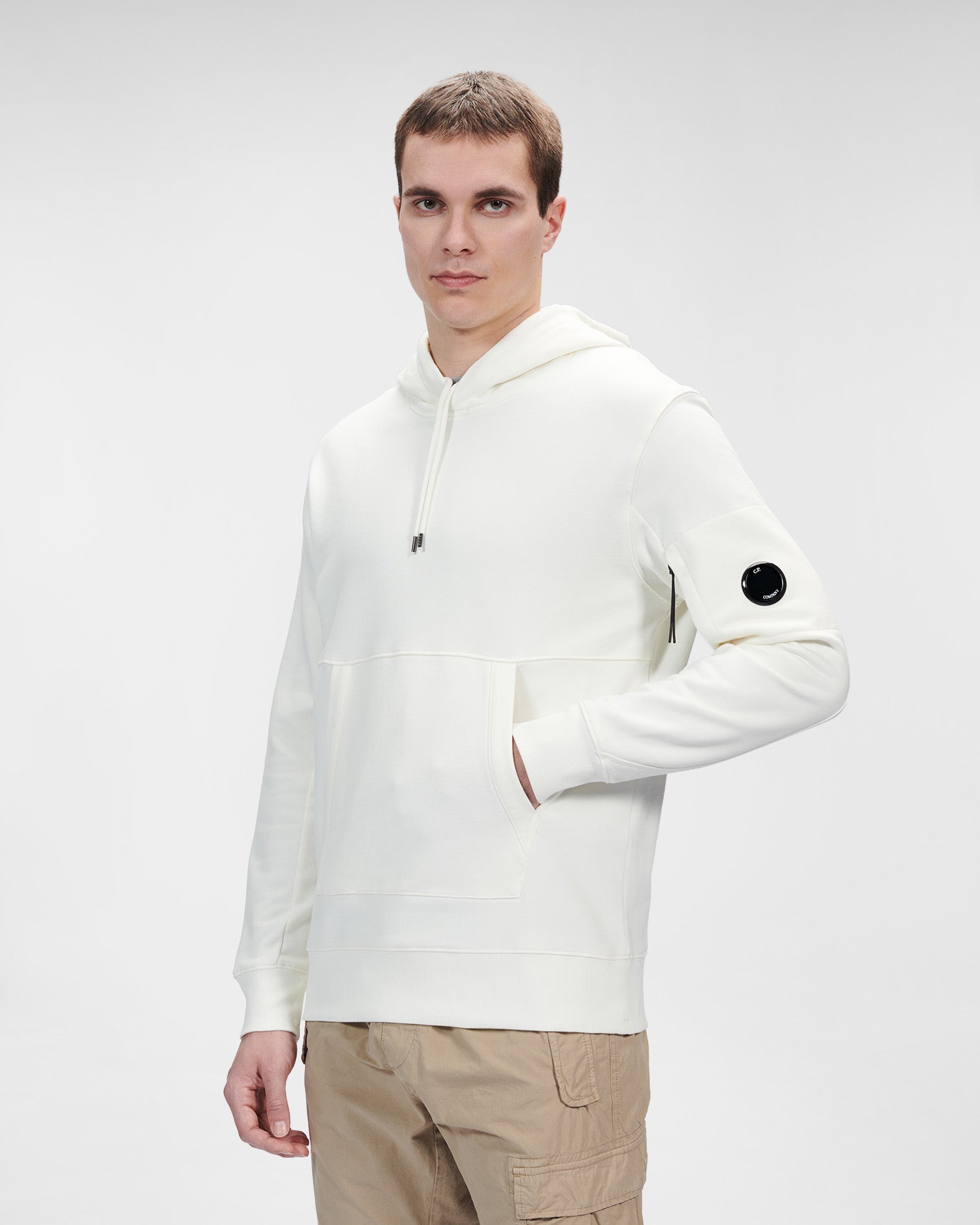 C.P. Company Diagonal Raised Fleece Pullover Hoodie Gauze White