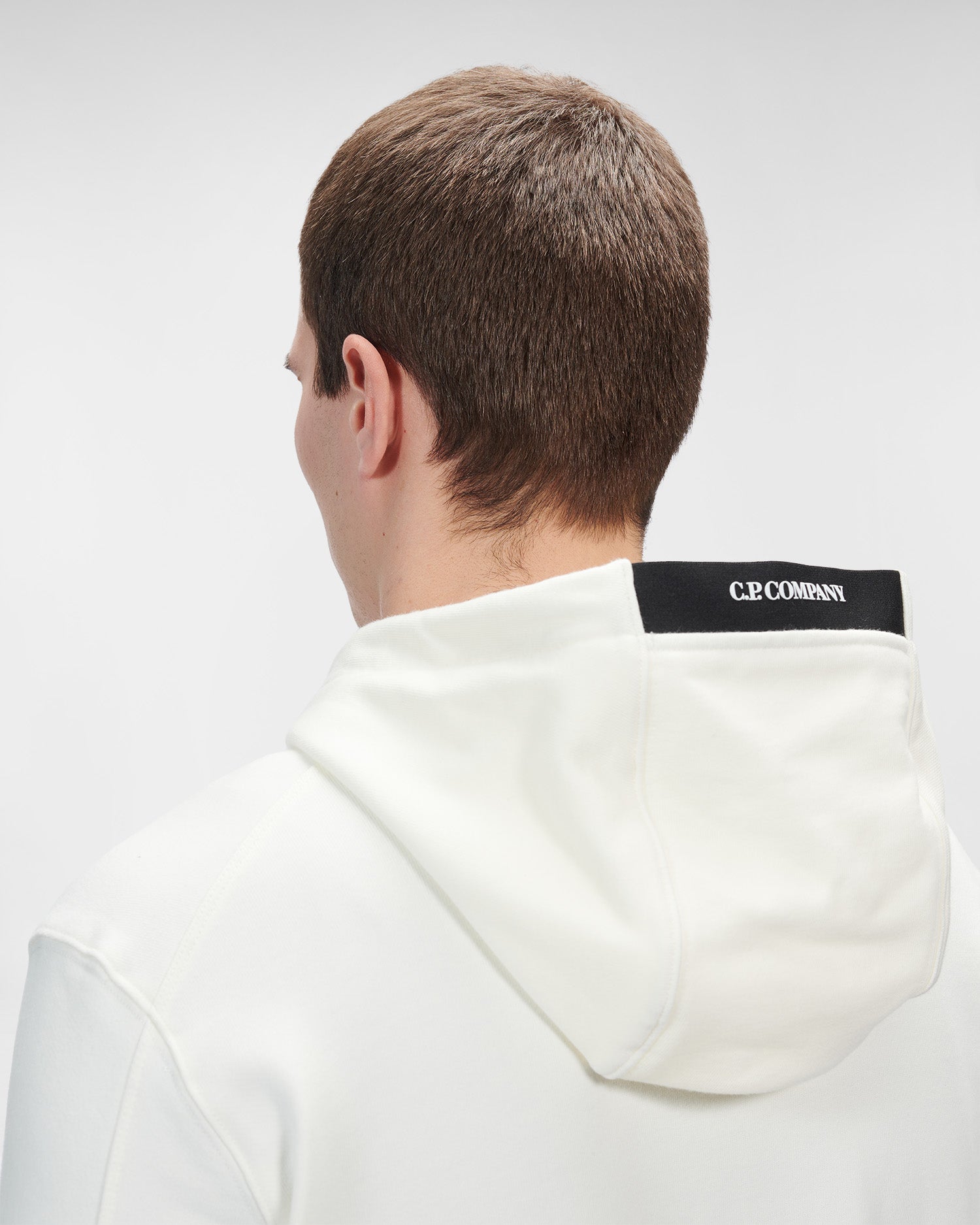 C.P. Company Diagonal Raised Fleece Pullover Hoodie Gauze White
