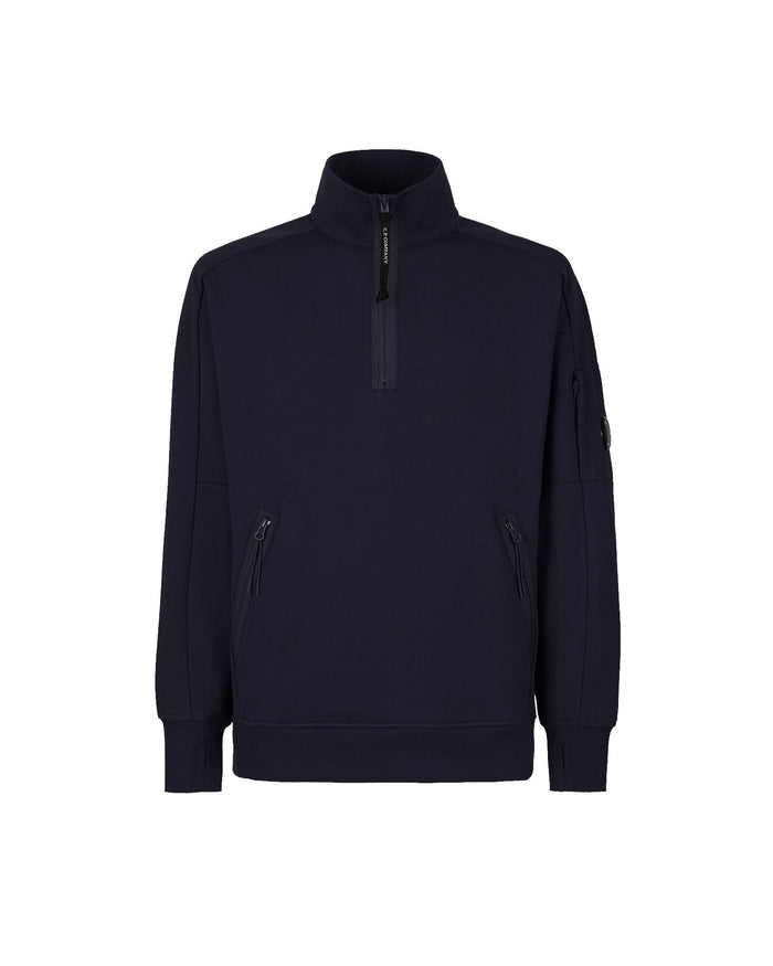 C.P. Company Diagonal Raised Fleece Stand Collar Sweatshirt Total Eclipse Blue