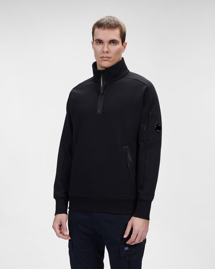 C.P. Company Diagonal Raised Fleece Stand Collar Sweatshirt Black