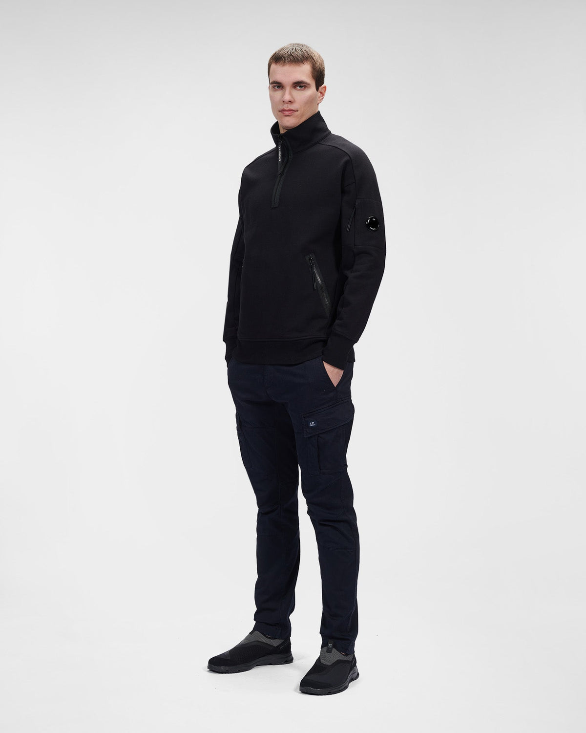 C.P. Company Diagonal Raised Fleece Stand Collar Sweatshirt Black