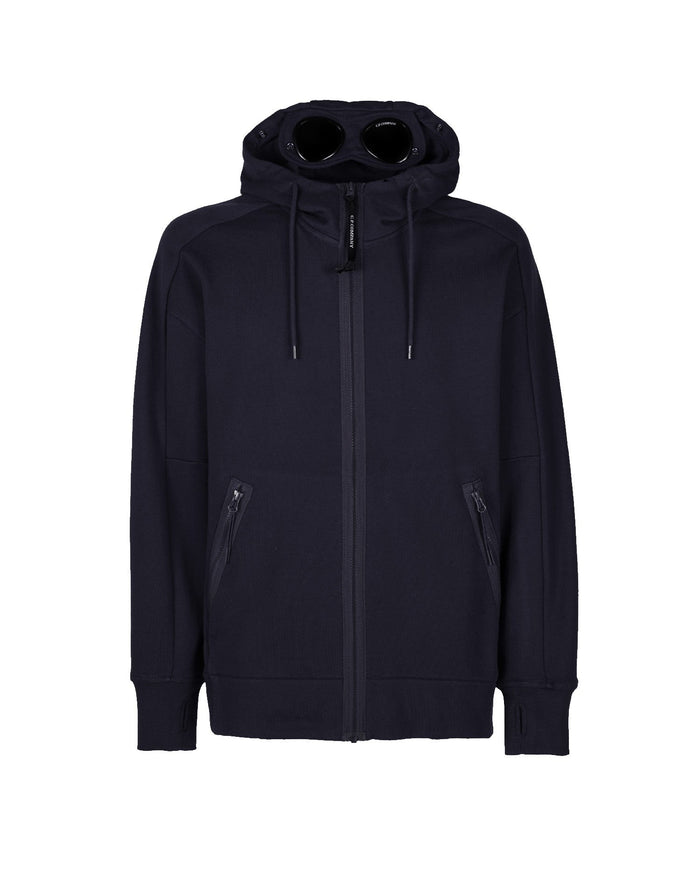 C.P. Company Diagonal Raised Fleece Goggle Hoodie Total Eclipse Blue