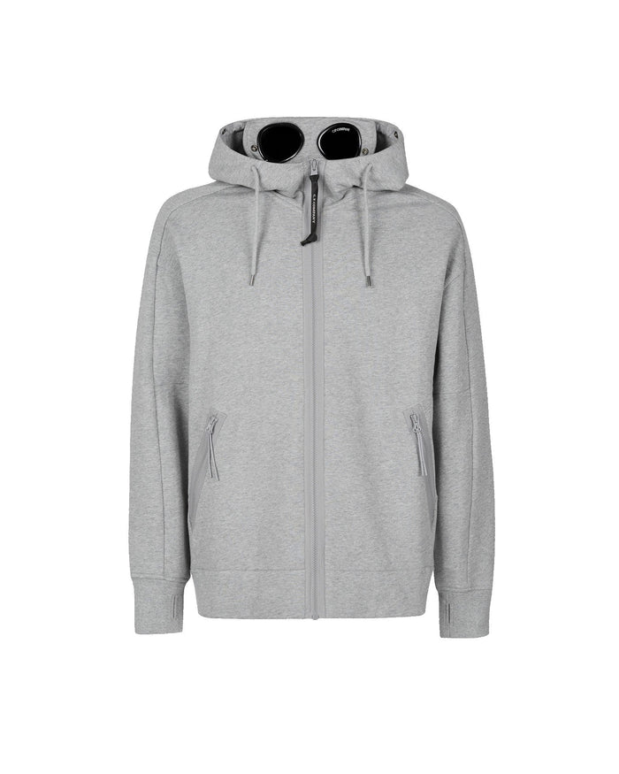 C.P. Company Diagonal Raised Fleece Goggle Hoodie Grey Melange