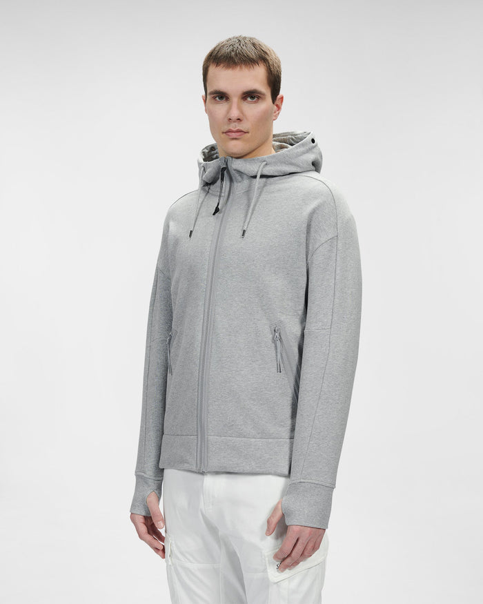 C.P. Company Diagonal Raised Fleece Goggle Hoodie Grey Melange