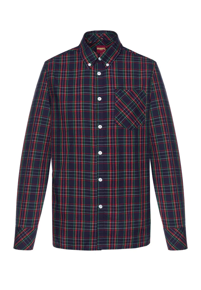 Merc Tartan Check Button-Down Shirt Neddy Navy