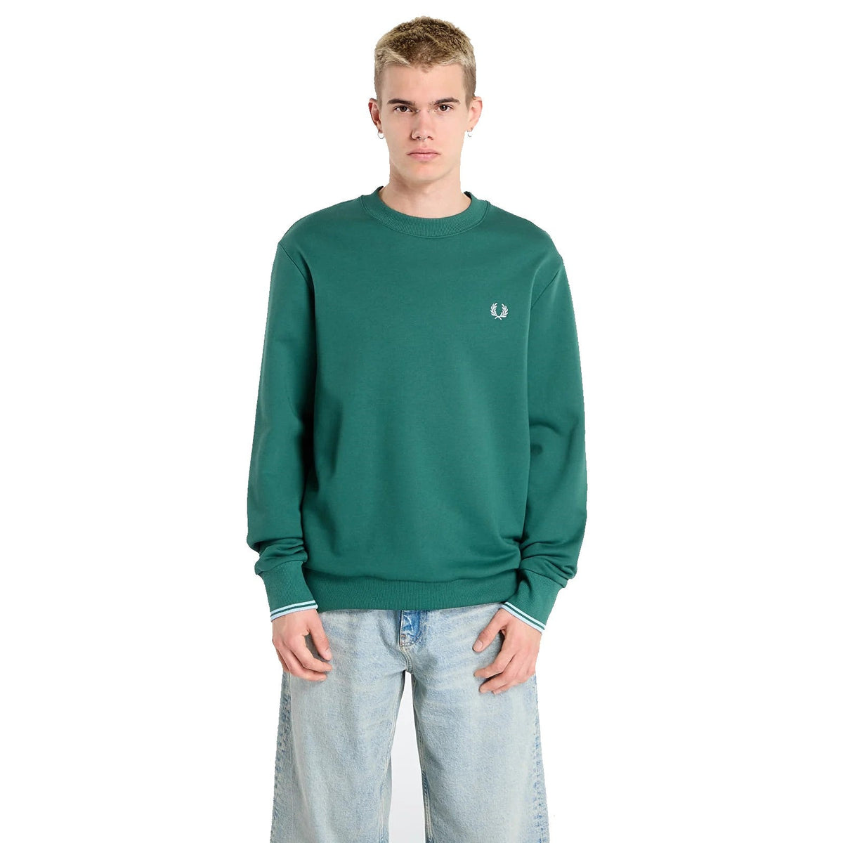 Fred Perry Crew Neck Sweatshirt Sport Green / Track Blue