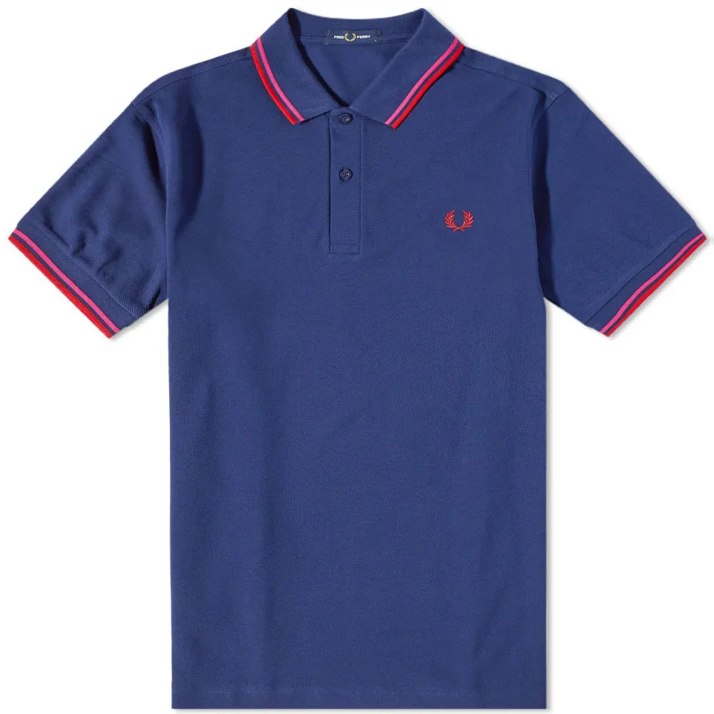 Fred Perry Slim Fit Twin Tipped Polo French Navy / Magenta / Cherry red