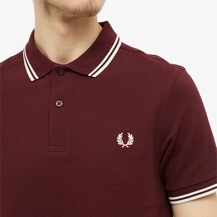 Fred Perry Slim Fit Twin Tipped Polo Ox Blood / Snow White / Snow White