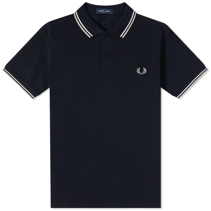 Fred Perry Slim Fit Twin Tipped Polo Navy Snow White Light Oyster