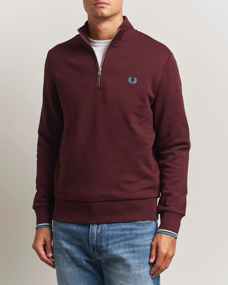 Fred Perry Half Zip Sweatshirt Oxblood / Ecru / Court Blue