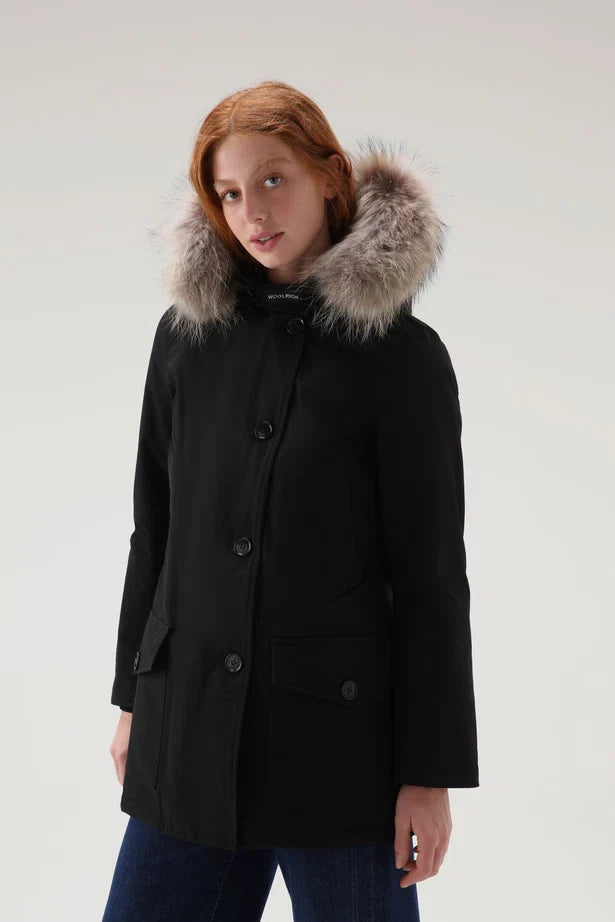 Woolrich Woman Arctic Parka in Ramar with Detachable Fur Trim Black