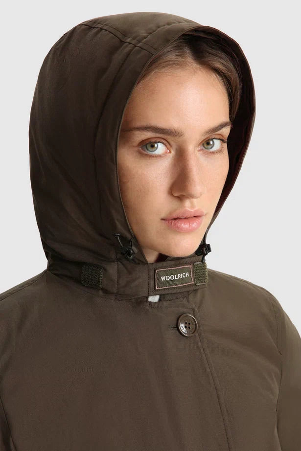 Woolrich Woman Arctic Parka in Ramar with Detachable Fur Trim Dark Green