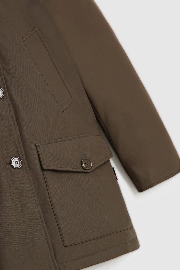 Woolrich Woman Arctic Parka in Ramar with Detachable Fur Trim Dark Green