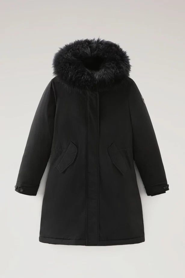 Woolrich Woman Long Parka with Cashmere Fur Black