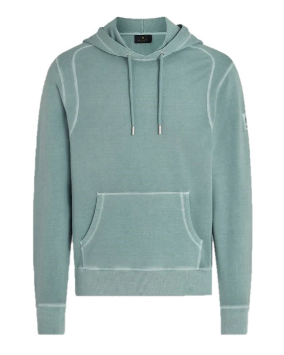 Belstaff Gauge Hoodie Garment Dye Lightweight Fleece Steel Green