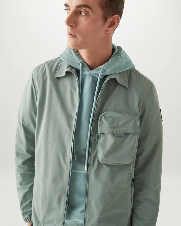 Belstaff Gauge Hoodie Garment Dye Lightweight Fleece Steel Green