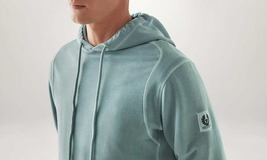 Belstaff Gauge Hoodie Garment Dye Lightweight Fleece Steel Green