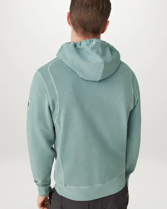 Belstaff Gauge Hoodie Garment Dye Lightweight Fleece Steel Green