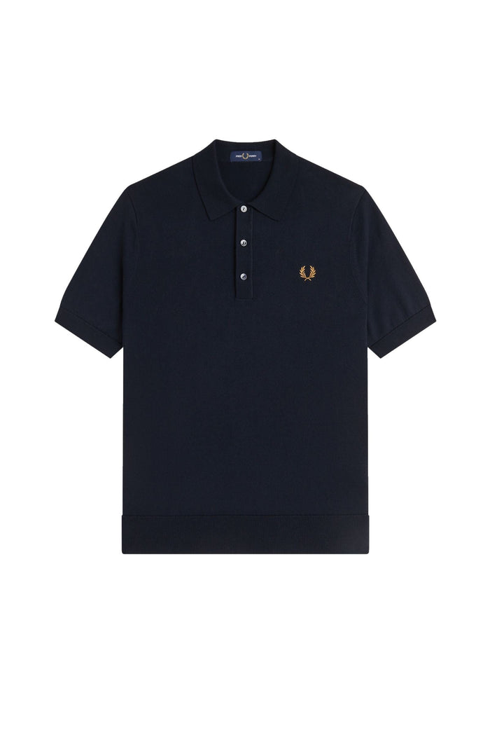Fred Perry Long Staple Cotton Knitted Shirt Navy