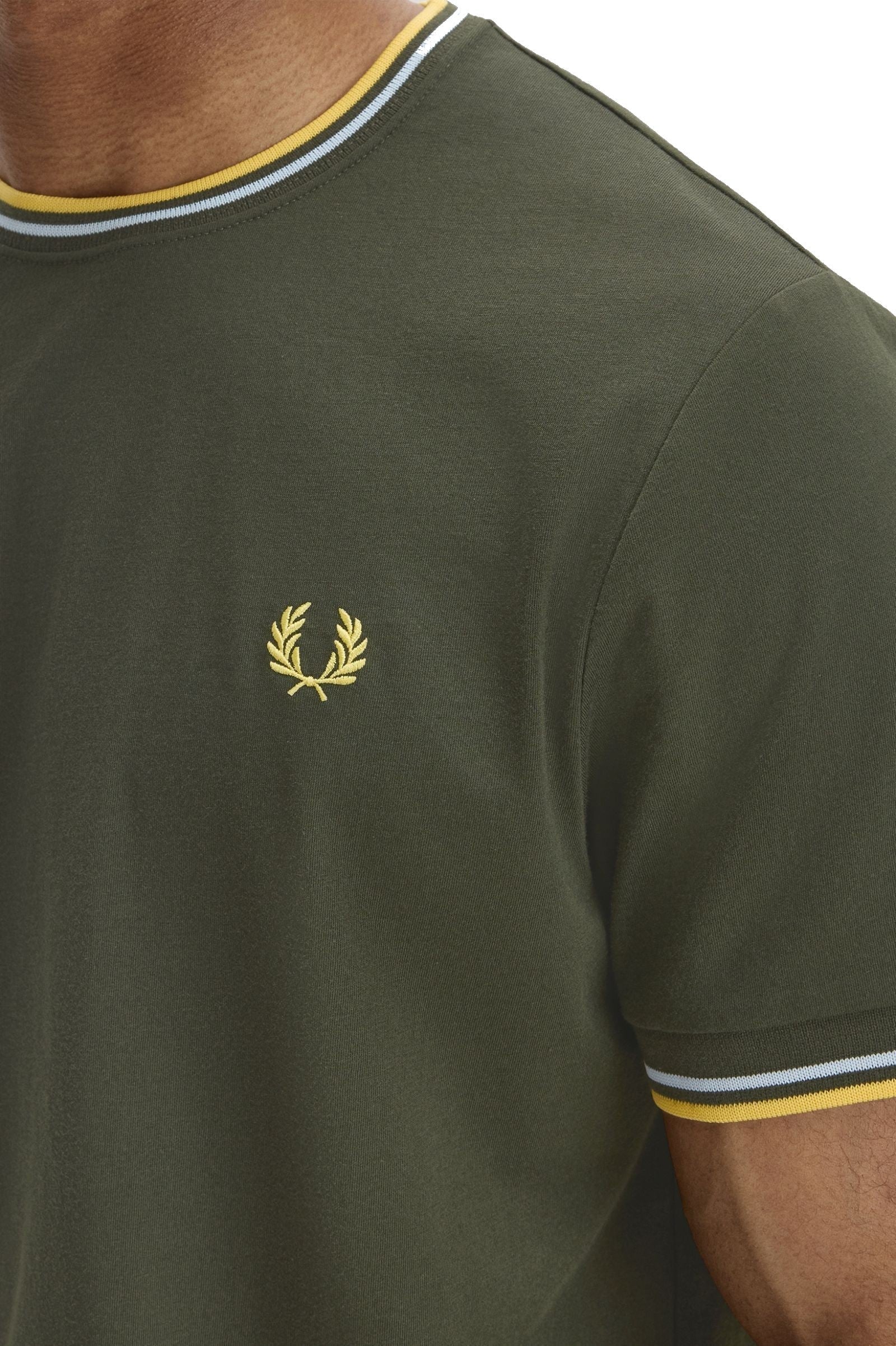 Fred Perry Twin Tipped T-Shirt Hunting Green / Light Ice / Lemon Barley