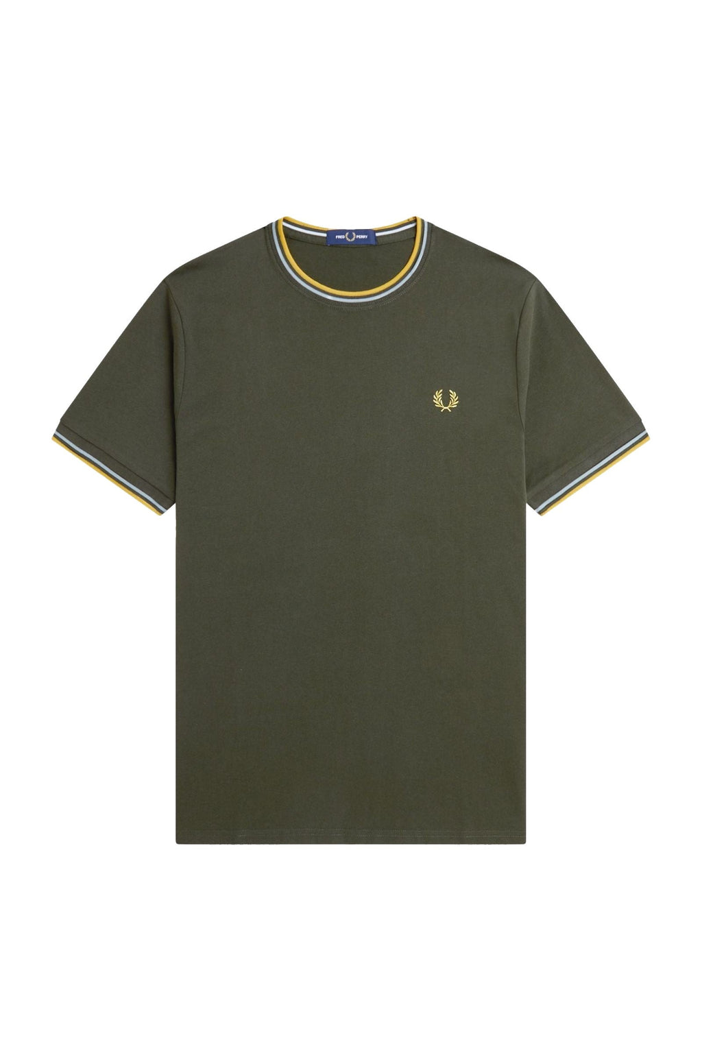 Fred Perry Twin Tipped T-Shirt Hunting Green / Light Ice / Lemon Barley