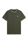 Fred Perry Twin Tipped T-Shirt Hunting Green / Light Ice / Lemon Barley