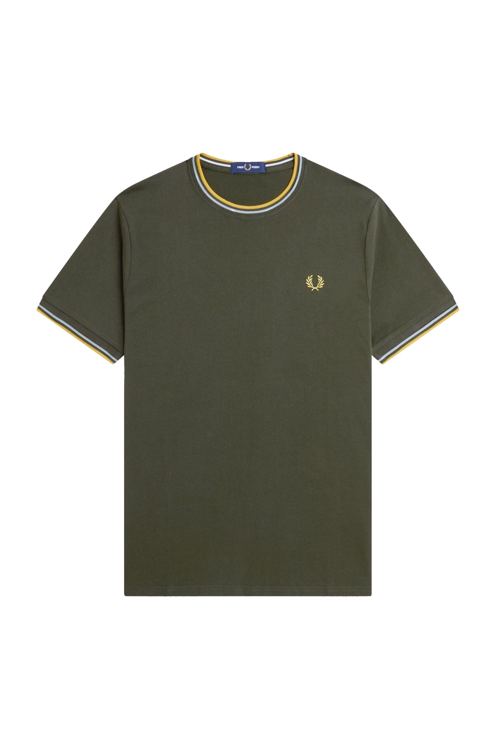 Fred Perry Twin Tipped T-Shirt Hunting Green / Light Ice / Lemon Barley