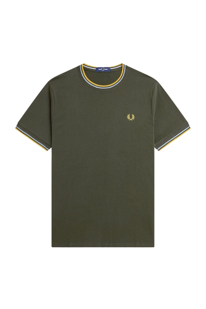 Fred Perry Twin Tipped T-Shirt Hunting Green / Light Ice / Lemon Barley
