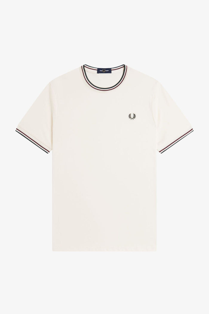 Fred Perry Twin Tipped T-Shirt Ecru / Oxblood / Grassroots