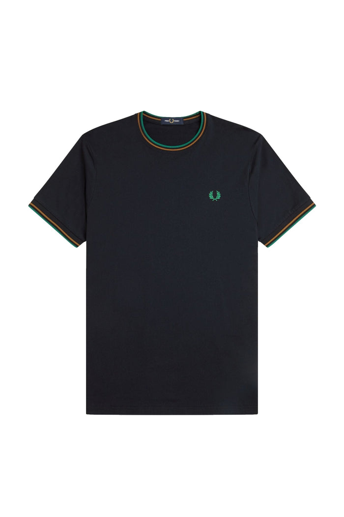 Fred Perry Twin Tipped T-Shirt Navy / Dark Caramel / Sport Green