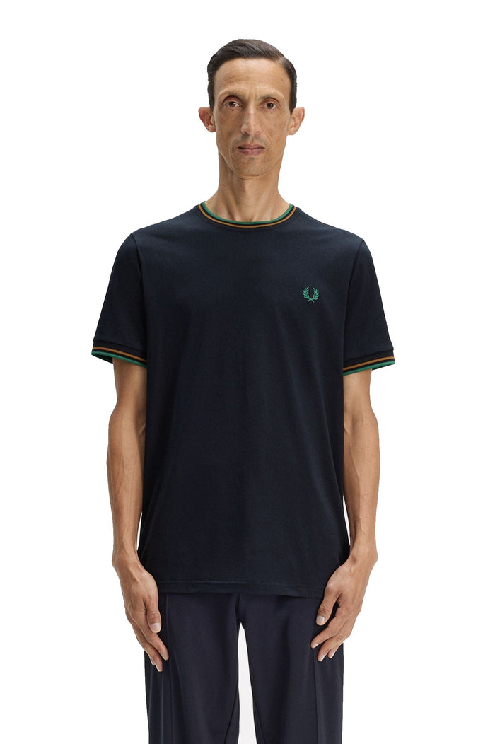 Fred Perry Twin Tipped T-Shirt Navy / Dark Caramel / Sport Green