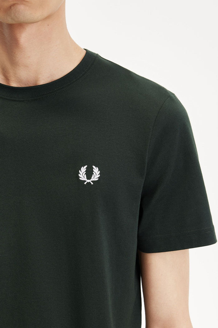 Fred Perry Crew Neck T-Shirt Night Green / Snow White