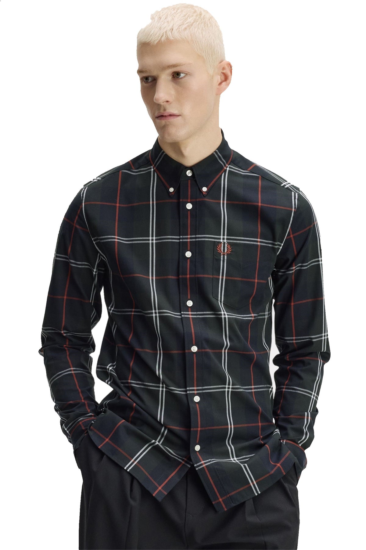 Fred Perry Poplin Tartan Shirt Night Green