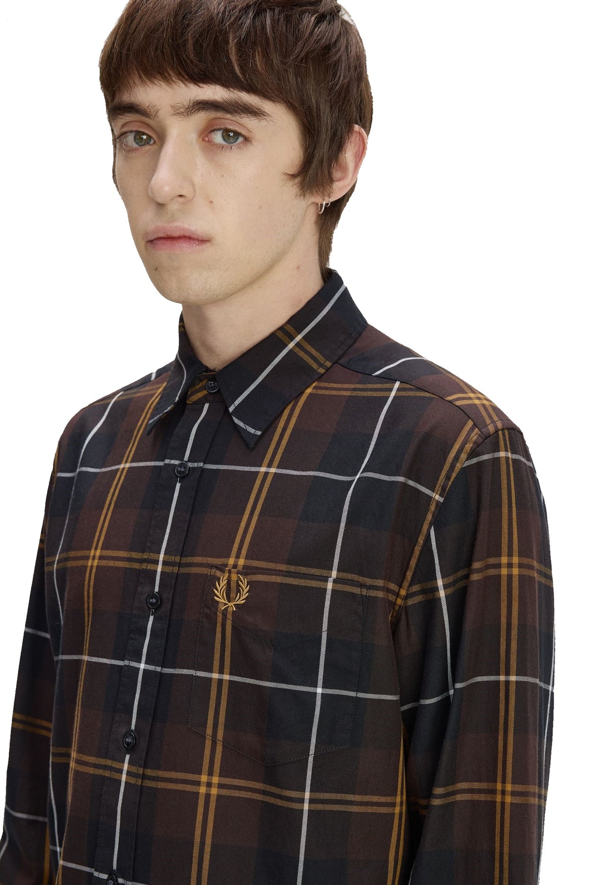 Fred Perry Twill Tartan Shirt Rich Brown