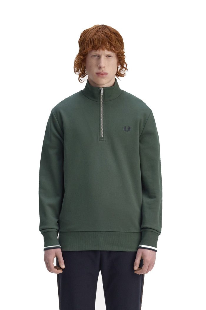 Fred Perry Half Zip Sweatshirt Court Green / Snow White / Navy