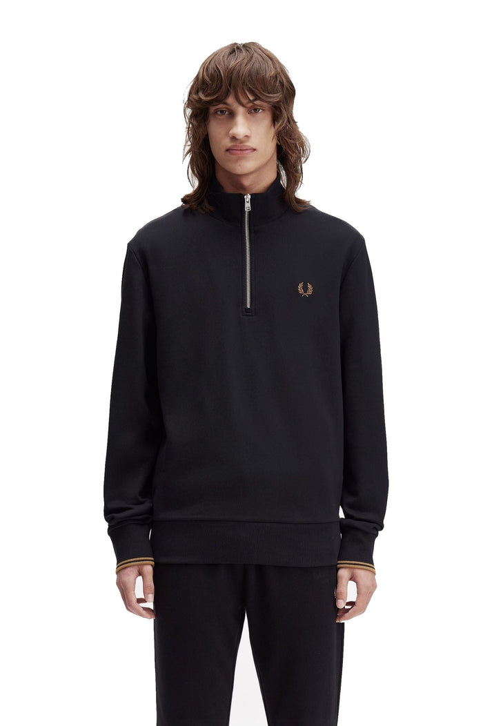 Fred Perry Half Zip Sweatshirt Black / Shaded Stone