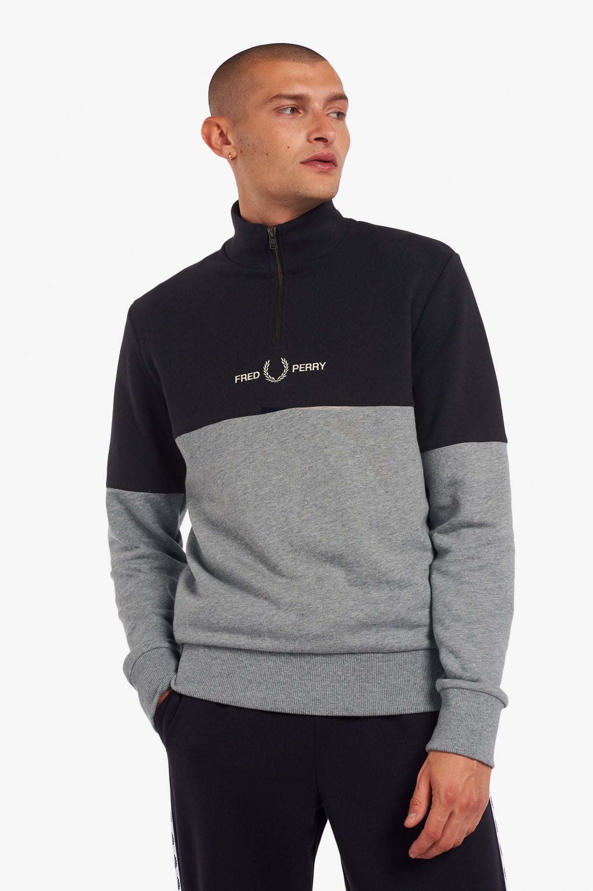 Fred Perry Colour Block Half Zip Sweatshirt Steel Marl
