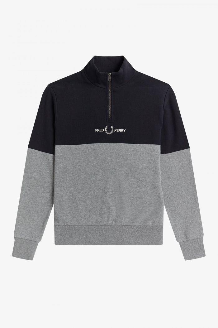 Fred Perry Colour Block Half Zip Sweatshirt Steel Marl