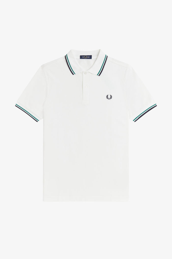 Fred Perry Slim Fit Twin Tipped Polo Snow White / Sport Green / Navy