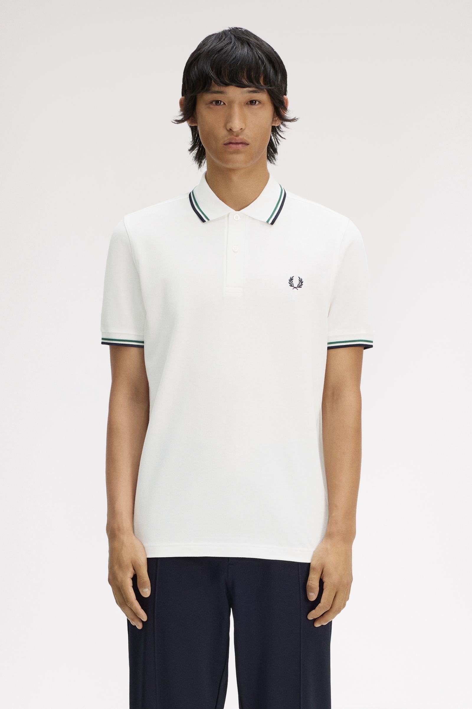Fred Perry Slim Fit Twin Tipped Polo Snow White / Sport Green / Navy