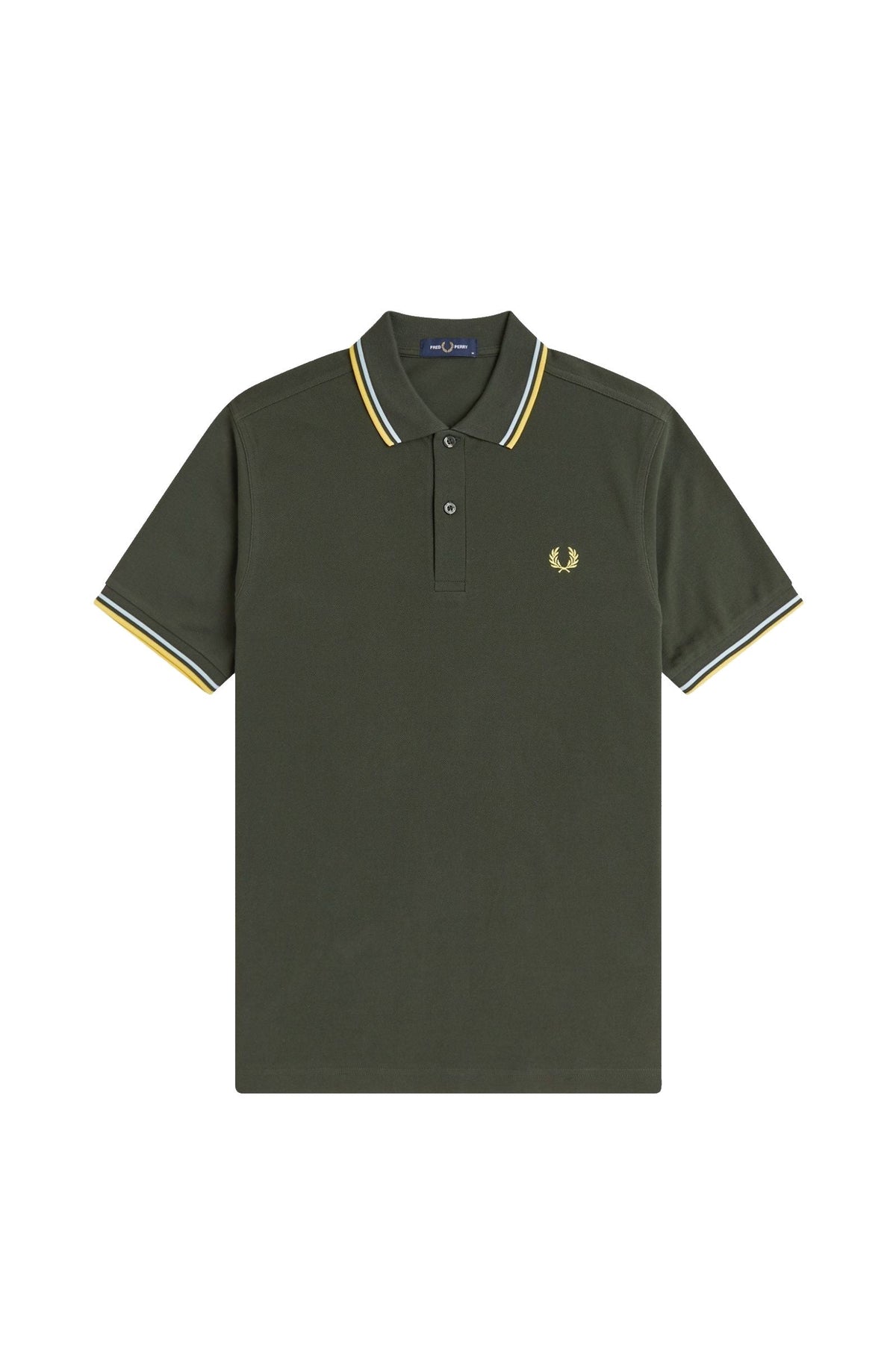 Fred Perry Slim Fit Twin Tipped Polo Hunting Green / Light Ice / Lemon Barley